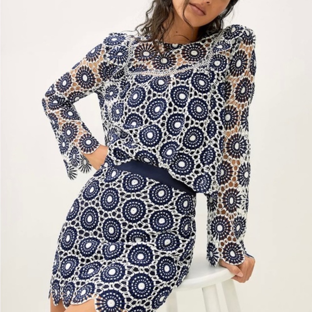 Anthropologie En Saison embroidered long sleeve crochet set. - Picture 3 of 5